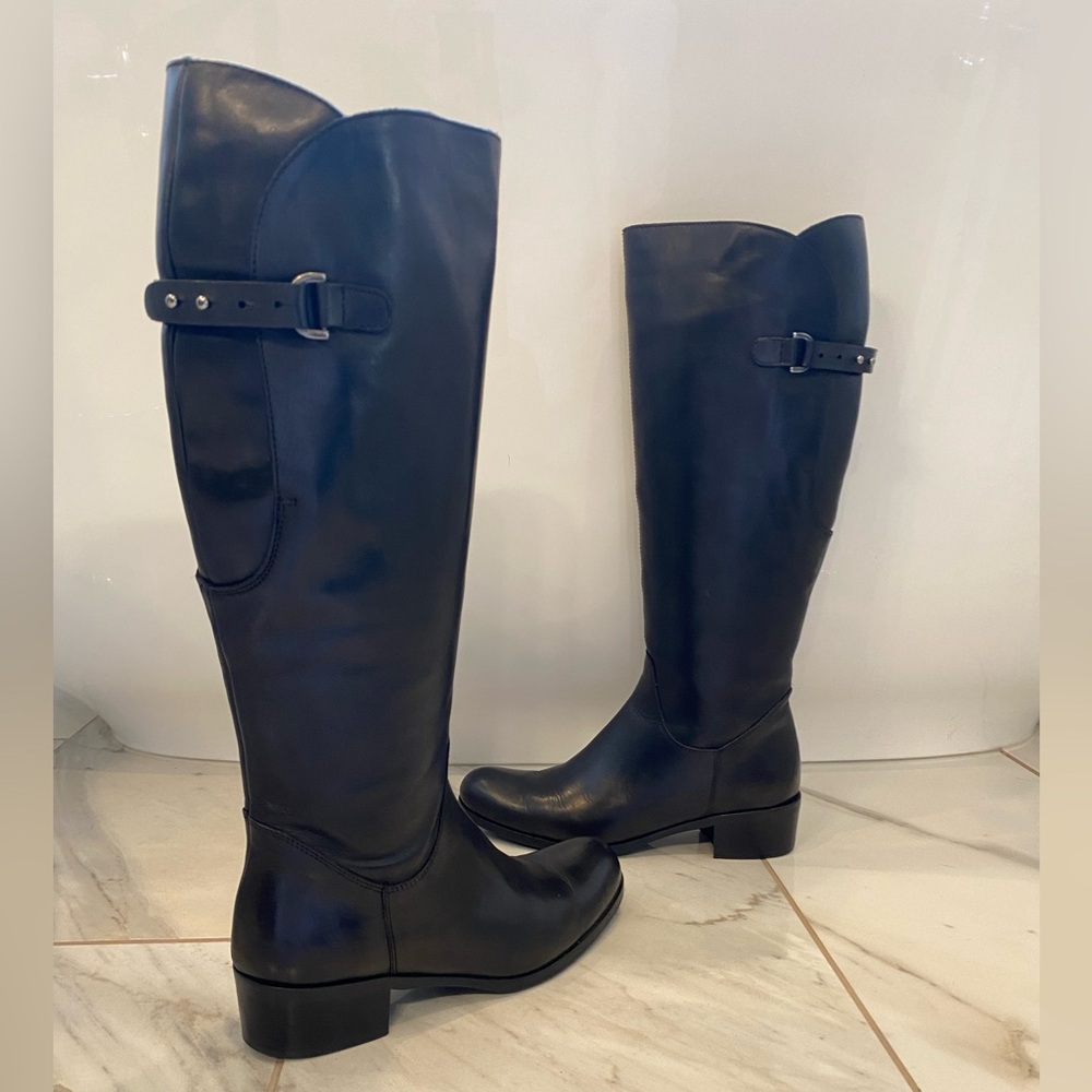 Sesto Meucci Riding Boots Size 6.5 Black Italian Leather Accent Buckles